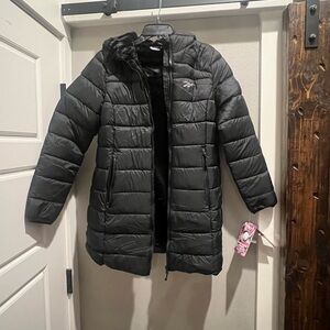 Reebok Black Quilted Jacket ~ faux fur fully lined including hood NWT